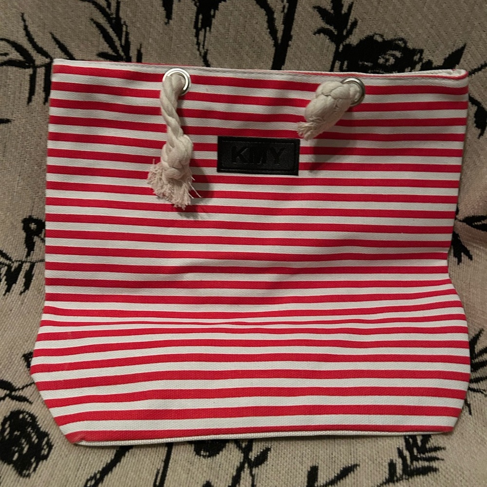 KMY Striped Red and White Tote Bag